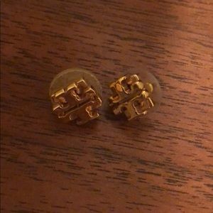 Gold Tory Burch logo earring stud